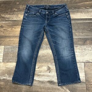 Silver Aiko Capri Jeans Women's 30 dark Blue stretch Denim